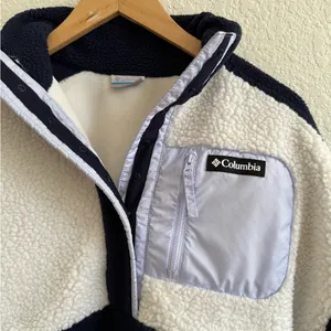 Columbia‎ Navy & White Ivory Sherpa Pullover Fleece Jacket Small S Two Tone thumbnail 4