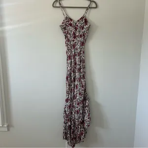 Anthropologie RAGA Summer Bloom Pink Red Cream Floral Ruffle High-Low Dress XS thumbnail 4