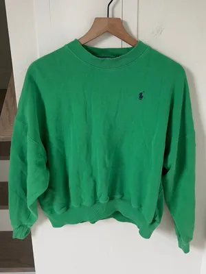 Ralph Lauren Polo Oversized Logo Fleece Crewneck in Bright Clover Green thumbnail 3