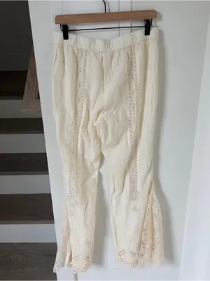 Free People Aliyah Lace Flare Pants in Ivory Cream NWT thumbnail 3