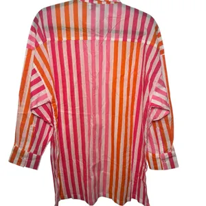 Beach Riot‎ Pink Orange Striped Cotton Button Down Shirt Oversized L/XL Coverup thumbnail 2