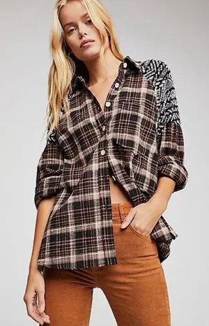 Free People Fireside Nights Plaid Button Down Shirt XS‎ thumbnail 1