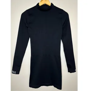 OQQ Fitted Black Mock Neck Long Sleeve Mini Dress Thumbholes thumbnail 2