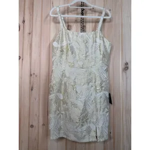 NWT Lulus Shine for Us Cream Metallic Tropical Jacquard Mini Dress Glam Party L thumbnail 2