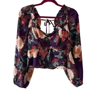 Band of the Free Floriane Purple Floral Print Crop Top Blouse Women’s Medium thumbnail 1