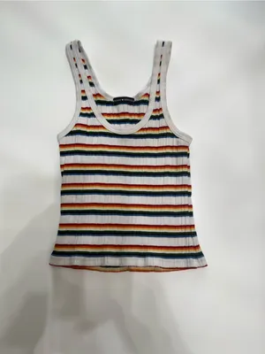 Brandy Melville Striped Ribbed Tank Top in White Multicolor thumbnail 2