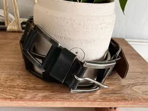 Vintage Y2K Leather Metal Chainlink Grunge Eclectic Belt Black Medium thumbnail 1