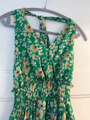 Green halter mini dress floral thumbnail 2