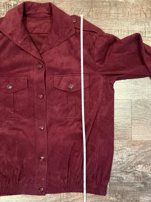Ultra Suede Vintage Maroon Bomber Style Jacket Shoulder Pads Small/Medium Button thumbnail 3