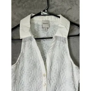 Maeve Halter Collared Ruched Tank Top Women’s XS Ivory Textured Button Front thumbnail 2