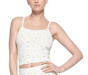 NWT Skims Cotton Rib Cami Marigold Rosebud Print White Crop Size Small thumbnail 1