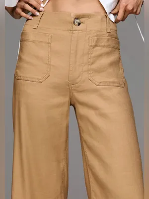 Maeve Colette Linen Blend Wide Leg Full Length Pants Camel High Rise Size 28 thumbnail 2