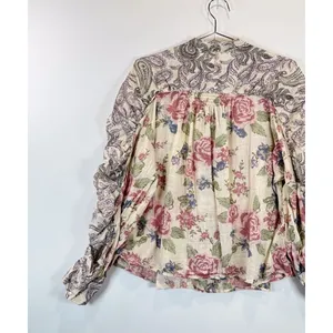Free People Womens Beige Maraya Floral Paisley Puff Sleeve Blouse Boho Small thumbnail 9