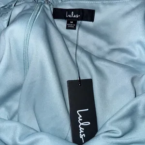 NWT Lulus Celebration Charm Blue Satin Jacquard‎ Halter Midi Dress thumbnail 6