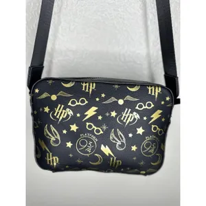NEW Harry Potter Crossbody Bag Adults Small Black Faux Leather Logo Gold Icons thumbnail 6