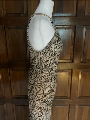 Xscape Size 6 Zebra Print Sequin‎ Halter Bodycon Cocktail Dress Gold Choker thumbnail 3