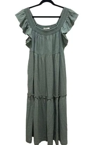 Mustard Seed Seafoam Green Smocked Ruffle Tiered Maxi Dress thumbnail 1