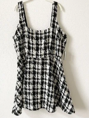 Eloquii Flare Tweed Mini Jumper Dress Size 18 Gold Metallic Office Party Flirty thumbnail 1