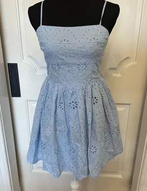 Altar’d State Tie Back Blue Eyelet Sundress Mini Dress Bow NWOT thumbnail 2