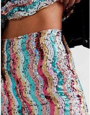 Dance Again Multi Color Rainbow Sequins Pants 🔥 thumbnail 2