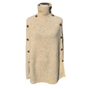J. Crew NWT Ribbed Turtleneck Button Side Poncho Sweater Oatmeal‎ H3638 S/M thumbnail 2