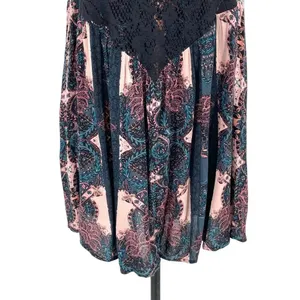 Free People Count Me In Trapeze Tunic Top Black Lace Pink Size Small‎ thumbnail 6