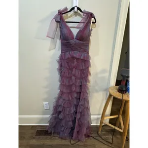 Jovani Gown Tiered Ruffle Mesh Size 4 Train One Of A Kind Romantic Prom Dress thumbnail 3