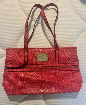 Nicole by Nicole Miller Coral-Red Snake-Embossed Shoulder Tote thumbnail 1
