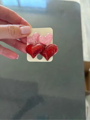 Pink and Red Heart Drop Earrings thumbnail 3