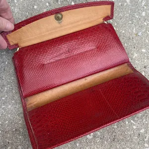 Vintage Python Embossed Wallet Womens OS Red‎ Kiss Lock Clutch Leather thumbnail 3