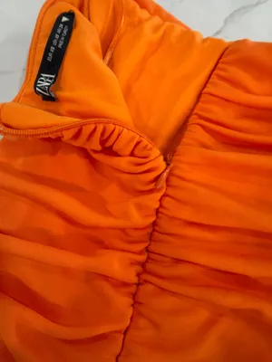 Zara Bright Orange Backless Halter Ruched Mini Dress thumbnail 10