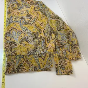 Ann Taylor Womens M Yellow Paisley Smocked Hem Wrap V-Neck Blouse Long Sleeve thumbnail 5