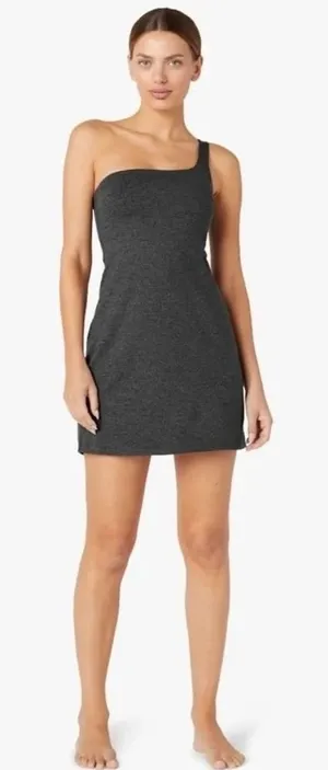 Beyond Yoga Gray Spacedye One Shoulder One and Only Athletic Mini Dress Medium thumbnail 1
