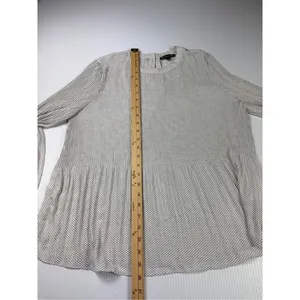 Adrianna Papell Polka‎ Dot Blouse Long Sleeve Pleated Top Womens Size M thumbnail 5
