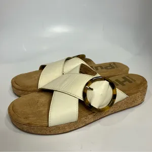 Hush puppies June platform criss cross‎ sandals slides white tan women’s size 10 thumbnail 4