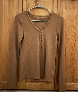 American Eagle Waffle Long Sleeve Henley Tee thumbnail 1