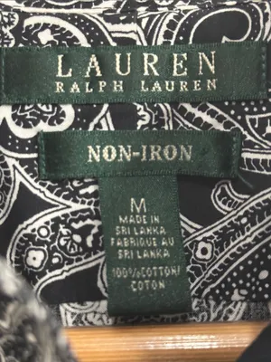 Lauren Ralph Lauren Black & White Paisley Non-Iron Button-Down Preppy Shirt sz M thumbnail 8