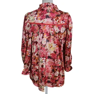 Umgee Pink Floral Satin Blouse with 3/4 Sleeves Size Large NWT thumbnail 3