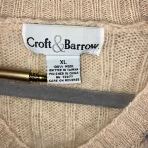 Vtg Croft & Barrow‎ Sweater Women XL 100% Wool Knit Zip Front Striped Beige thumbnail 9