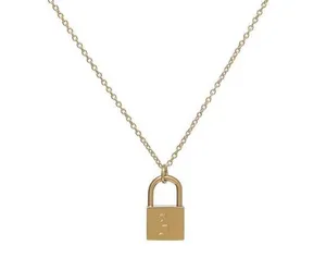 VibeSzn Old English Lock Necklace Gold Plated Stainless Steel Tarnish Free 18” thumbnail 1