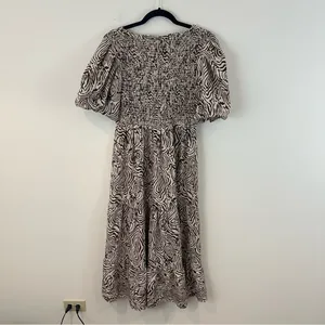 Anthropologie Moon River Smocked Puff Sleeve Midi Dress Swirl Print Medium thumbnail 5