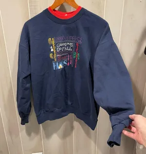 Vintage 80s-90s Grandmas Do It All navy red double neck soft cozy sweatshirt fun thumbnail 1