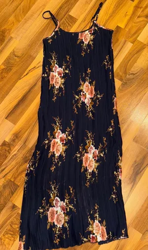 Bishop + Young Navy Blue‎ Floral Print Pleated Maxi Dress tank adjustable lined thumbnail 1