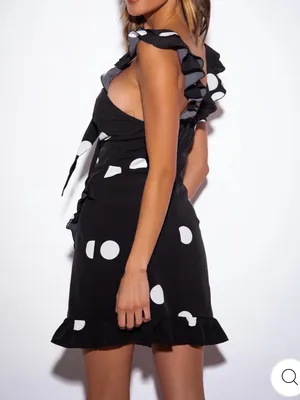 SNDYS. Morocco Mini Dress Black White Polka Dot Front Tie Cutout thumbnail 10