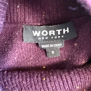 Worth Flecked Cap Sleeve Mockneck Wool Cashmere Sweater Dark Purple Small thumbnail 5