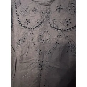 J.Crew Women Navy Blue Eyelet Embroidered‎ Ruffle 3/4 Sleeve Blouse Top Small thumbnail 3