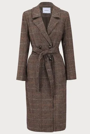Rihoas Coffee Lapel Belted Double Breasted Coat Brown Size M thumbnail 7