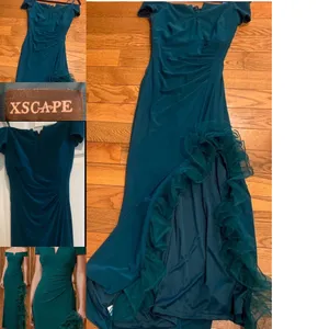 Xscape Off-The-Shoulder Ruched hunter green Gown with Custom Ruffle Detail 8 thumbnail 5
