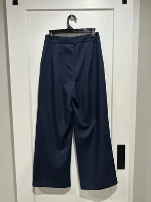 COMMENSE NWT Dark Navy Pleated Wide Leg Trousers Pants Size S thumbnail 3