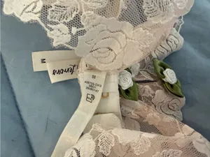For Love And Lemons Blush Lace Underwire Bra with Green Rosebud Trim thumbnail 3